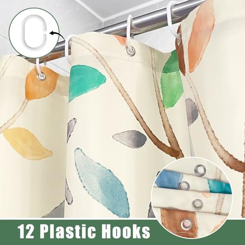 Boho Floral Shower Curtain with 12 Hooks 72x72 Inches