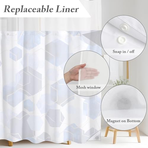 No Hook Royal Blue Shower Curtain with Snap-in Liner Set