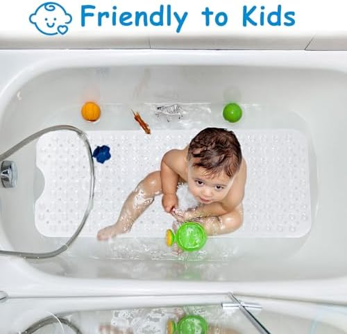 Topotdor Clear Baby Bath Mat 40x16 Inch Non Slip