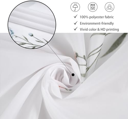 Floral Shower Curtain with Hooks and Waterproof Design