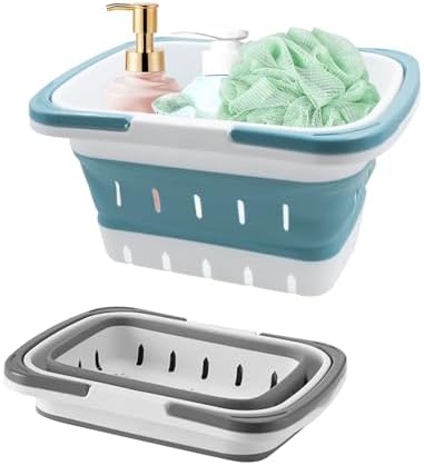 2 PCS Foldable Shower Caddy Baskets Grey and Blue