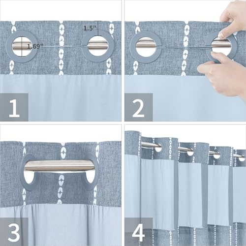 Eachope No Hook Shower Curtain Set with Tassels Blue 71x86