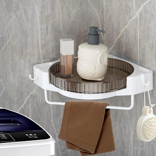 Rotating Corner Shower Caddy with Hooks and Towel Bar