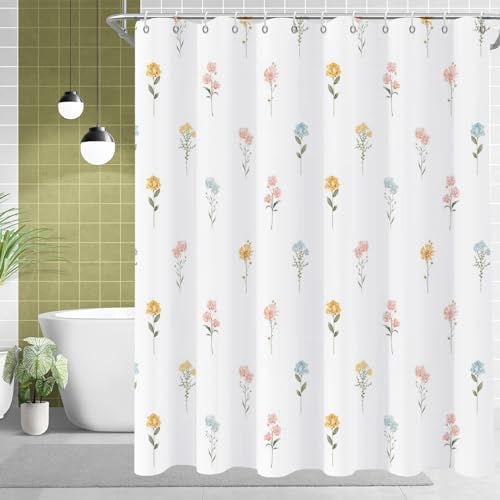 Floral Shower Curtain with Hooks and Waterproof Design