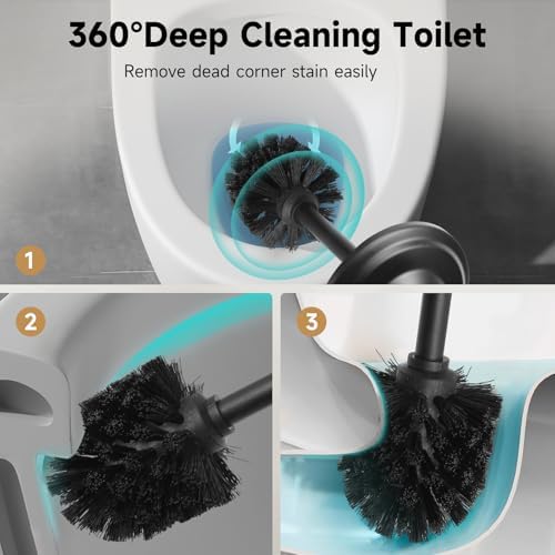 UNCONSIL Black Toilet Brush and Holder with Lid