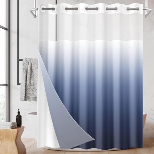 Nesphy No Hook Navy Blue Ombre Shower Curtain Set 1