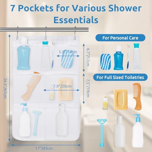 Phyxin Mesh Shower Caddy with 3 Hooks and 7 Pockets 1