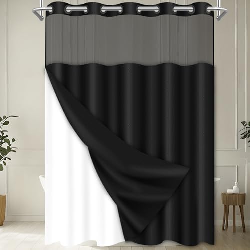 Wyljljy No Hook Shower Curtain Set with Mesh Window