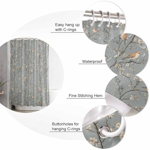 ZOE GARDEN Tree Birds Shower Curtain Set
