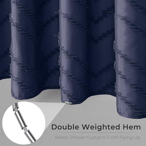 Navy Blue Tufted Chevron Shower Curtain Set