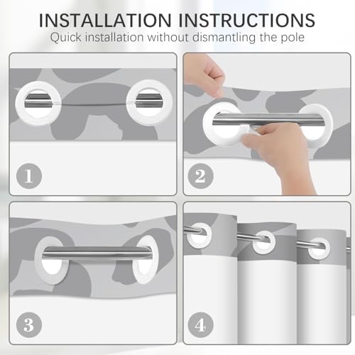 Cognitixx No Hook Shower Curtain Set Snow White and Leopard Grey Scale