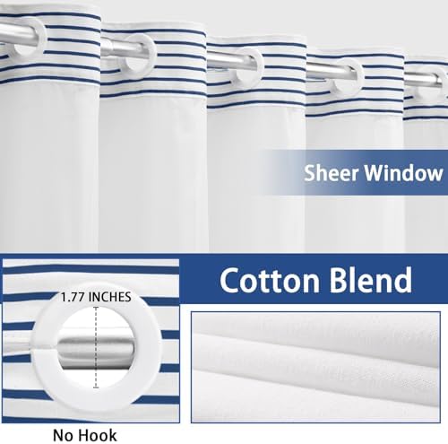 Awellife Boho Navy Striped Shower Curtain Set