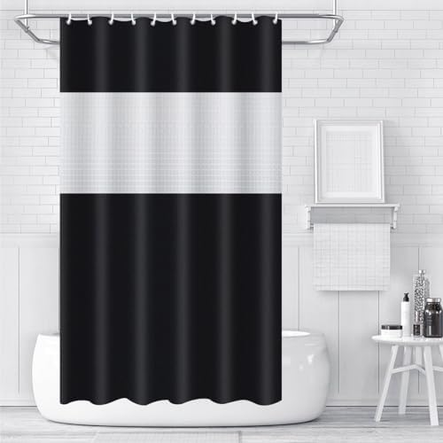 Timecity Black PEVA Shower Curtain with 12 White Hooks