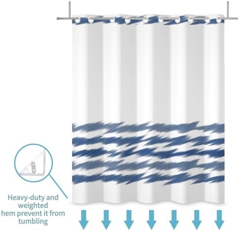 No Hook Blue Striped Shower Curtain Set with Snap Liner and Mesh