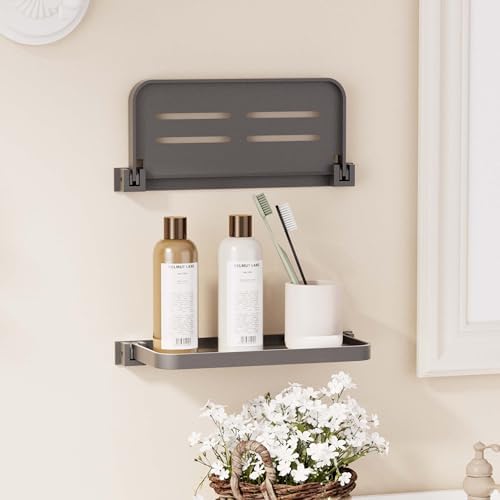 2 Pack Folding Wall Shelf for Bathroom Waterproof Aluminum 12 Inch Grey