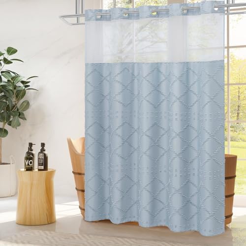 Boho FogBlue Woven Fabric Shower Curtain 72x74