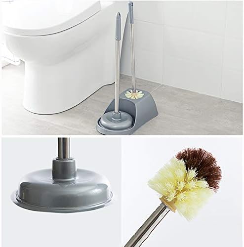 HEXEH Toilet Brush and Plunger Set with Holder GreyBrown
