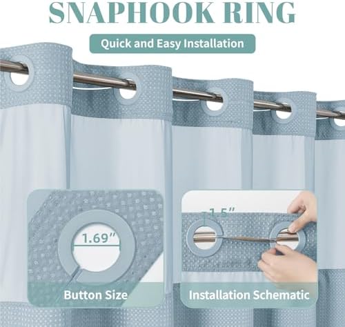 Teal Waffle Weave Shower Curtain Set with Snap-In Liner No Hooks