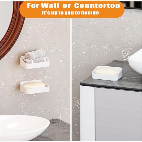 SUOXING Adhesive Soap Holder for Shower Wall White Plastic 2 Pack