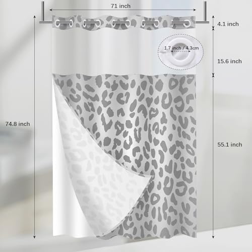 Cognitixx No Hook Shower Curtain Set Snow White and Leopard Grey Scale