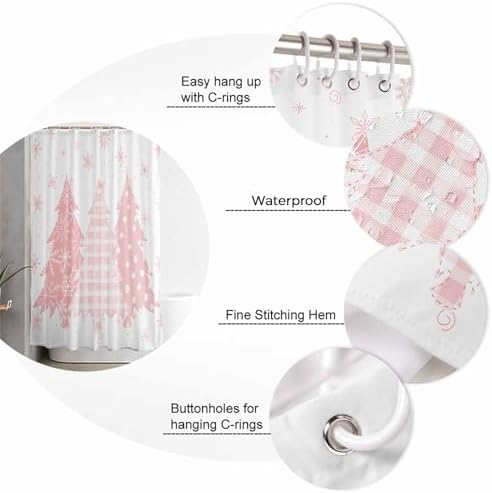 ZOE GARDEN Pink Christmas Tree Shower Curtain Set 72x72