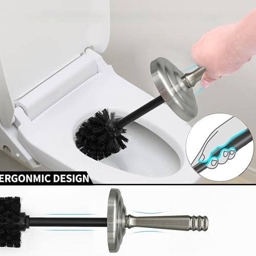 Indecor Home Brushed Nickel Toilet Bowl Brush with Holder 1
