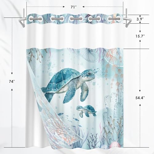 Nesphy No Hook Sea Turtles Shower Curtain Set