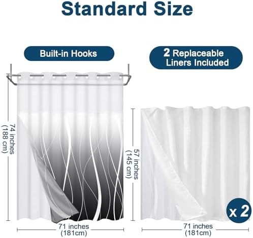 Likiyol Black Ombre No Hook Shower Curtain Set with 2Pcs Liner
