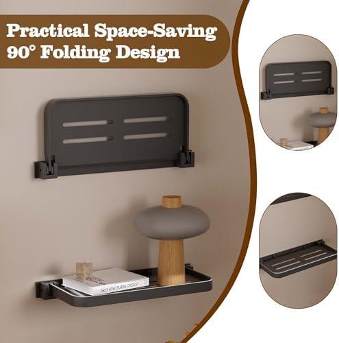 2 Pack Folding Wall Shelf for Bathroom Waterproof Aluminum 12 Inch Grey