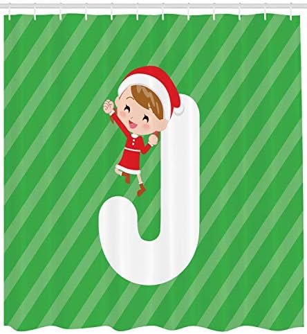 Ambesonne Christmas Alphabet J Letter Happy Girl Shower Curtain Set