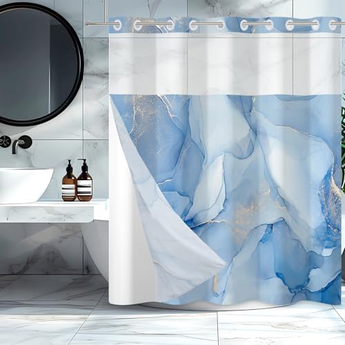 Baocicco Blue Marble Shower Curtain Set 71x74 Inch