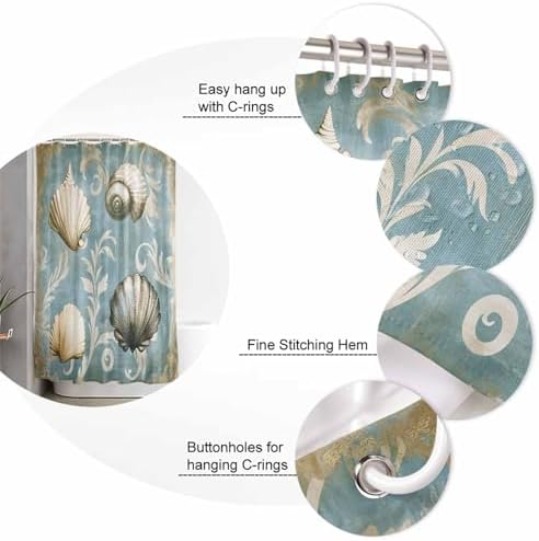 ZOE GARDEN Blue Brown Coastal Bathroom Set with Shower Curtain and Rug