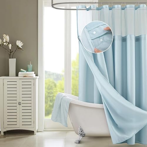 Dainty Home Waffle Weave Shower Curtain Set in Sky Blue