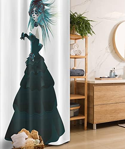 Ambesonne Gothic Halloween Shower Curtain Set 36x72 Inches White Teal