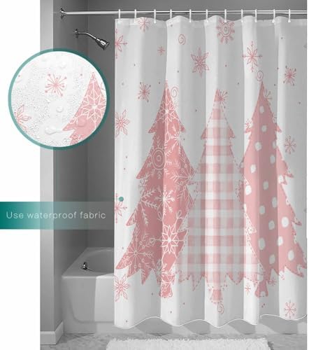 ZOE GARDEN Pink Christmas Tree Shower Curtain Set 72x72
