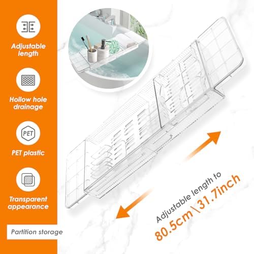 Adjustable Clear Bathtub Caddy Tray for Home