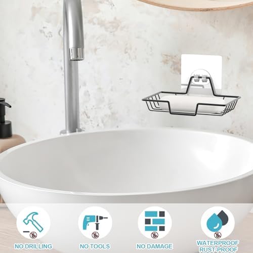LBshmao-D Soap Dish Holder - No Drilling Rustproof Wall Mount Black