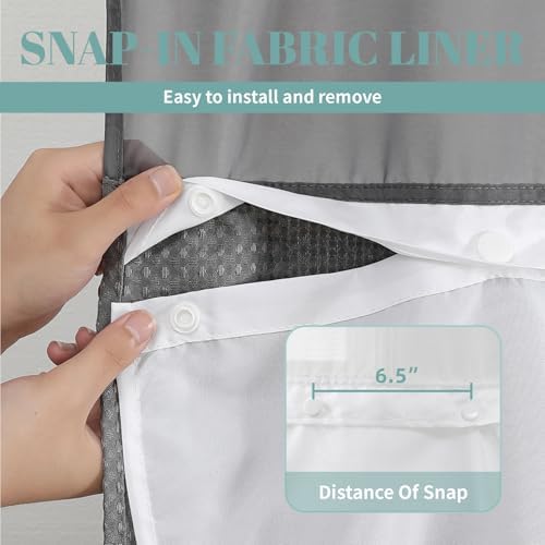 Charcoal Grey Waffle Weave Shower Curtain Set with Snap-In Liner 71x77 Inches