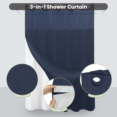 Inhousolu Premium No Hook Shower Curtain Set