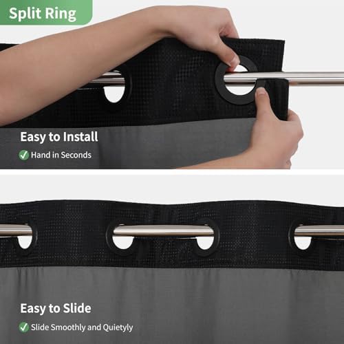 Eachope Black No Hook Shower Curtain with Snap-in Liner Set