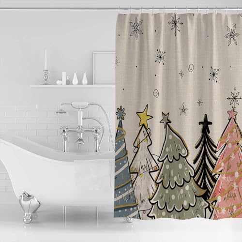 ZOE GARDEN 72x84 Winter Christmas Tree Shower Curtain Set with Hooks
