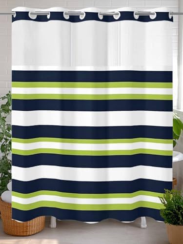 No Hooks Shower Curtain Set with Snap Liner Classic Stripes 72x72in