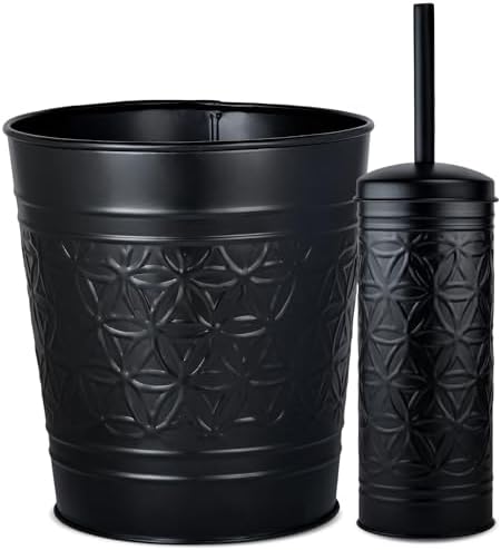 Autumn Alley Matte Black Toilet Brush and Trash Can Set