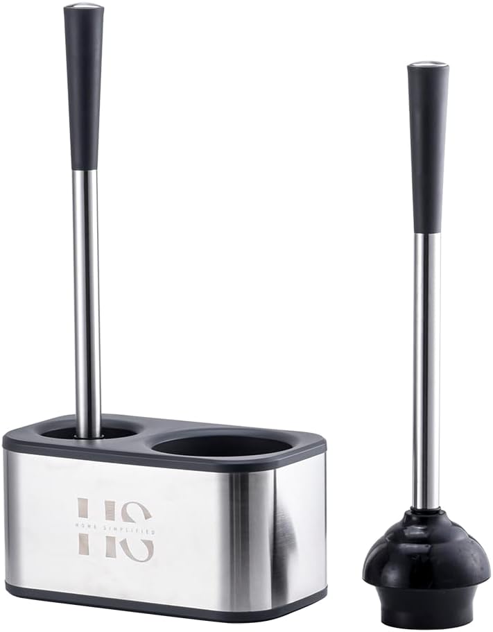 Home Simplified Stainless Steel Toilet Brush and Plunger Set