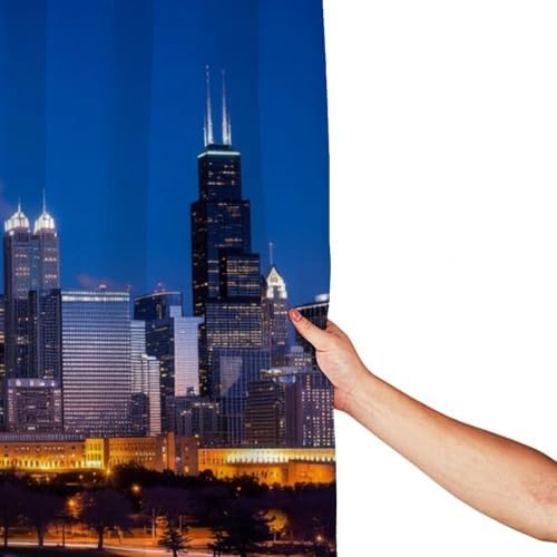OXJOIIS USA Chicago City Skyline Art Shower Curtain Set