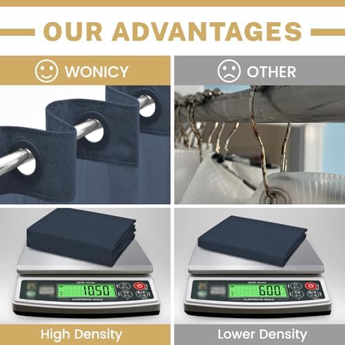 WONICY No Hook Shower Curtain Set with Liner Navy 71x74