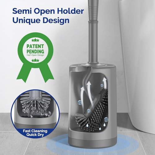 HAMITOR Toilet Brush Holder Set Gray