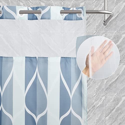 Yiatn No Hook Dark Blue Double Shower Curtain with Mesh Top Window
