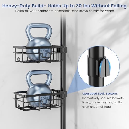 Mixoo Corner Shower Caddy - Adjustable Tension Pole with 6 Shelves