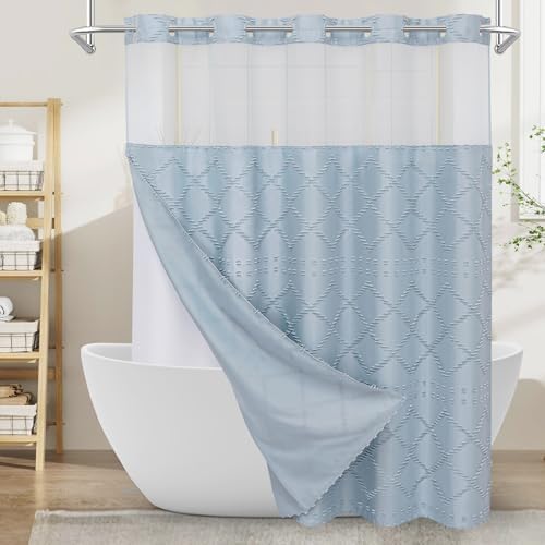 Boho FogBlue Woven Fabric Shower Curtain 72x74